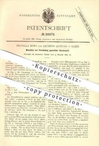 original Patent - Fratelli Bona und Guiseppe Dusnasi in Turin , Herstellung von Hornknöpfen , Knöpfe , Knopf , Horn !!!