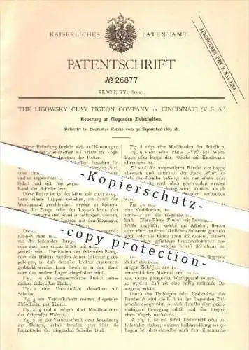 original Patent - The Ligowsky Clay Pigeon Company in Cincinnati , 1883 , Fliegende Zielscheibe , Tontaubenschiessen