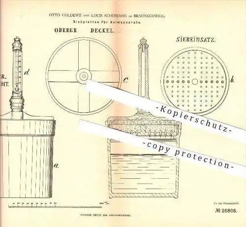 original Patent - Otto Coldewe & Louis Schönjahn in Braunschweig , 1883 , Siebplatten für Keimapparate , Saat , Getreide