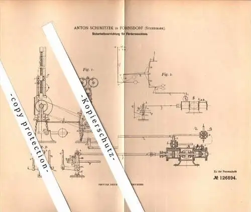 Original Patent - Anton Schimitzek in Fohnsdorf , Steiermark , 1901 , Sicherheitsapparat für Fördermaschinen !!!