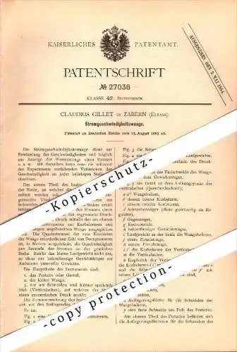 Original Patent - Claudius Gillet à Zabern / Saverne , 1883 , Compteur d'eau pour le taux d'écoulement !!!