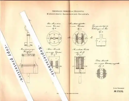 Original Patent - Ferdinand Niemann in Stralsund i. Mecklenburg , 1883 , diebstahlsicherer Kassenschrank , Tresor , Safe