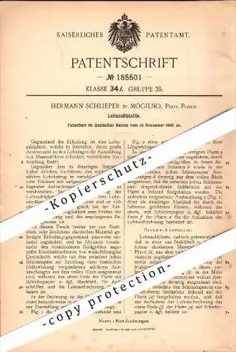 Original Patent - Hermann Schlieper in Mogilno , Posen , 1906 , Lohnzahlplatte , Lohnstreifen , Lohn , Gehalt !!!