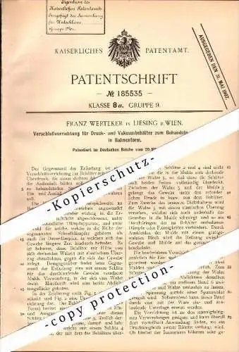 Original Patent - Franz Werteker in Liesing b. Wien , 1906 , Druck- und Vakuumbehälter für Stoffe !!!