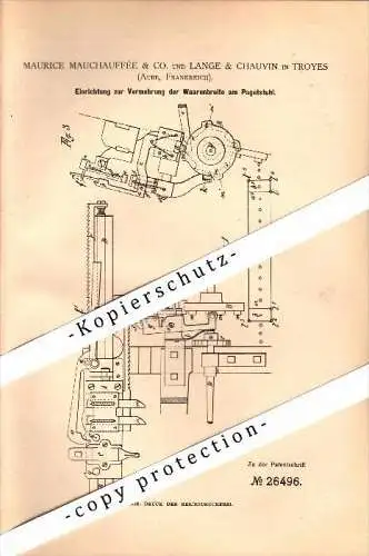 Original Patent - Maurice Mauchauffée & Co à Troyes , Aube , 1883 , Dispositif pour machine à tricoter , Lange & Chauvin