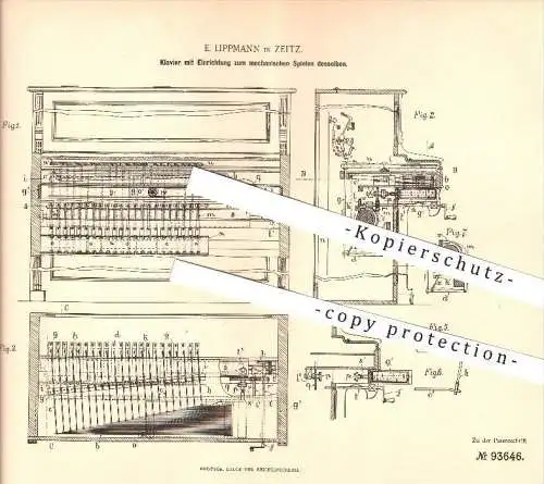 original Patent - E. Lippmann in Zeitz , 1897 , Klavier mit Einrichtung zum mechanischen Spielen , Musikinstrumente !!!