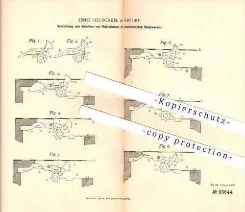 original Patent - Ernst Heuschkel in Erfurt , 1896 , mechanische Musikwerke , Musik , Musikinstrumente !!!