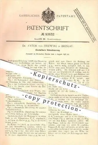 original Patent - Dr. Anton von Zelewski in Breslau , 1896 , Einstellbare Hahnsteuerung , Dampfmaschinen !!!