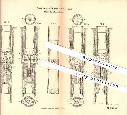 original Patent - Köbrich in Schönebeck a. d. Elbe , 1886 , Diamant Erweiterungsbohrer , Bohrer , Bergbau !!!