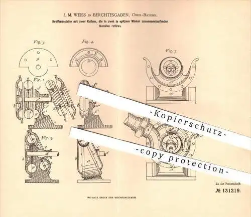 original Patent - J. M. Weiss in Berchtesgaden , Ober-Bayern , 1900 , Kraftmaschine mit zwei Kolben , Motor !!!