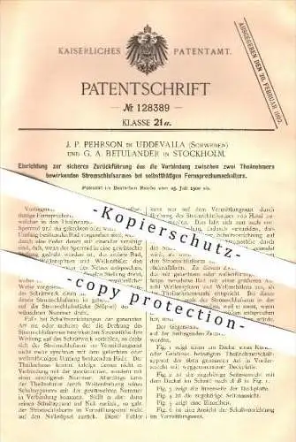 original Patent - J. P. Pehrson in Uddevalla & G. A. Betulander in Stockholm , Schweden , 1900 , Fernsprecher !!!