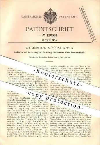 original Patent - S. Silberstein & Söhne in Wien , 1900 , Verzierung von Geweben , Leder , Lederriemen !!!