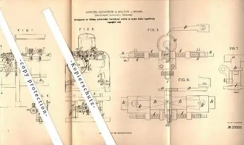 Original Patent - Edmund Ashworth in Bolton le Moors , 1882 , Winding apparatus for spinning !!!