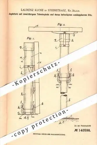Original Patent - Laurenz Klose in Lich-Steinstraß b. Jülich , 1901 , Jagstuhl mit Teleskop , Jagd !!!