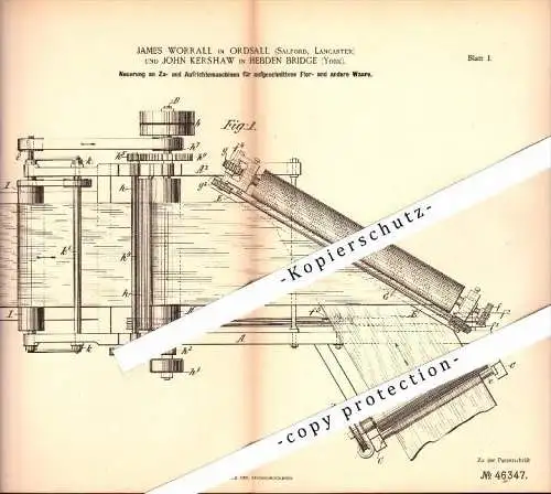 Original Patent - James Worrall in Ordsall und John Kershaw in Hebden Bridge , 1888 , Machine for dyeing , Salford !!!