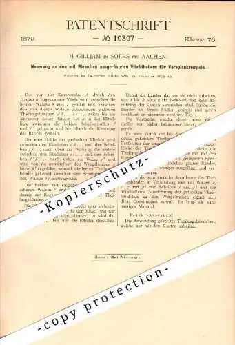 Original Patent - H. Gilljam in Soers b. Aachen , 1879 , Vliesstheiler für Spinnerei !!!