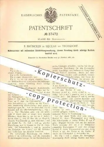 original Patent - E. Brüncker in Sieglar bei Troisdorf , 1885 , Nähmaschine , Nähen , Schneider , Handarbeit !!!