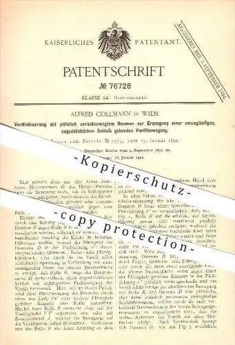 original Patent - Alfred Collmann in Wien , 1892 , Ventilsteuerung , Ventile , Dampfmaschinen !!!