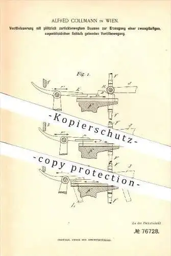 original Patent - Alfred Collmann in Wien , 1892 , Ventilsteuerung , Ventile , Dampfmaschinen !!!