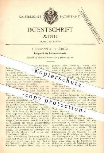 original Patent - J. Eixmann Jr. in Lübeck , 1894 , Putzgerät für Backwarenbleche , Bäckerei , Bäcker , Backen !!!