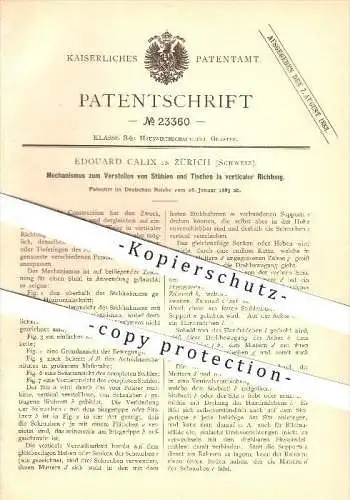 original Patent - Edouard Calix in Zürich , 1883 , Stühle , Tische , Stuhl , Tisch , Tischler , Möbelbauer !!