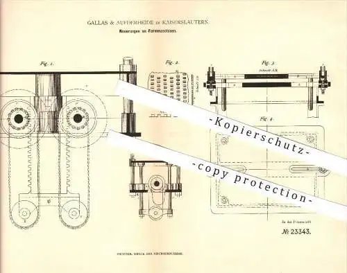 original Patent - Gallas & Aufderheide in Kaiserslautern , 1881 , Formmaschinen , Gießerei , Formen gießen , Formerei !!