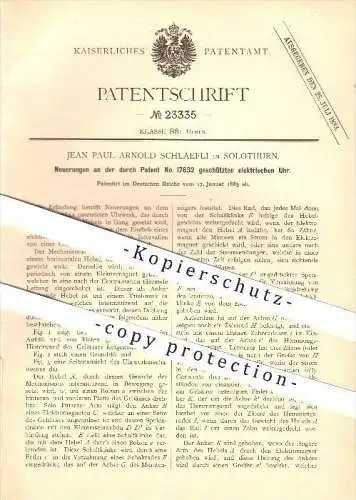 original Patent - Jean Paul Arnold Schlaefli in Solothurn , 1883 , Elektrische Uhr , Uhren , Uhrmacher , Taschenuhr !!!