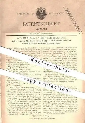 original Patent - H. L. Krell in Salzungen , Arbeitsbock für Klempner , Dachdecker !!!