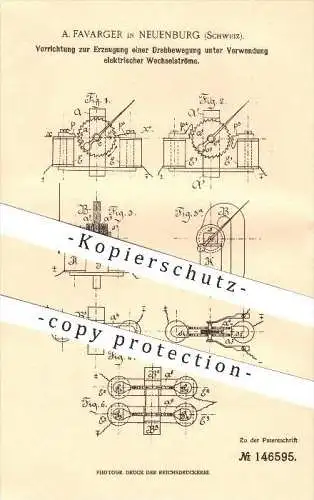 original Patent - A. Favarger in Neuenburg , 1902 , Verwendung elektrischer Wechselströmung !!!