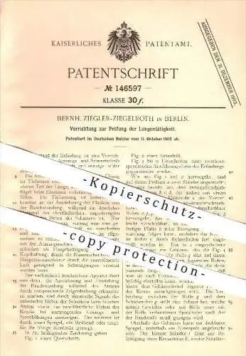 original Patent - Bernh. Ziegler-Ziegelroth in Berlin , 1902 , Prüfung der Lungentätigkeit , Lunge , Atmung , Gesundheit