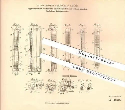 original Patent - Ludwig Lorenz in Dormagen b. Köln , 1901, Doppelmesserkasten zum Schneiden von Rüben , Messer !!!