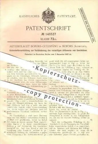 original Patent - Bofors-Gullspång in Bofors , Schweden , 1902 , Abfeuern von Geschützen , Waffen , Geschosse !!!