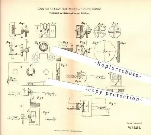 original Patent - Carl & Gustav Berkenhoff in Hohenlimburg , 1887 , Selbstregulierung der Ziehlöcher , Draht !!!