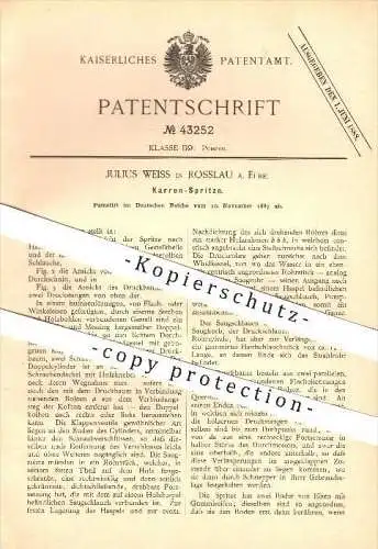 original Patent - Julius Weiss in Rosslau a. Elbe , 1887 , Karren Spritze , Feuerwehr , Pumpen , Pumpe !!!