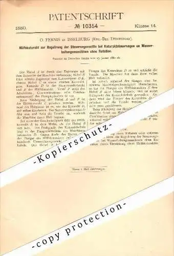 Original Patent - O. Fernis in Isselburg b. Borken , 1880 , Kataraktsteuerung an Dampfmaschinen !!!