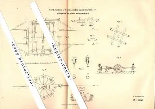 Original Patent - C. Krebs in Vogelsdorf b. Neuenhagen a.d. Ostbahn , 1880 , Stechen von Pflanzlöchern , Fredersdorf !!!