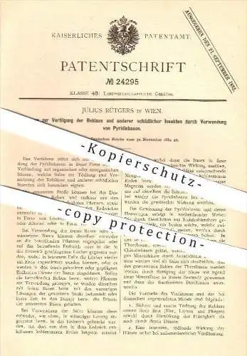 original Patent - Julius Rütgers in Wien , 1882 , Verfahren zur Vertilgung der Reblaus und anderer schädlicher Insekten