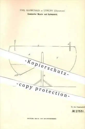 original Patent - Emil Rasmussen in Lyngby , Dänemark , 1883 , Kombinierter Wasch- und Spülapparat , Haushalt !!!