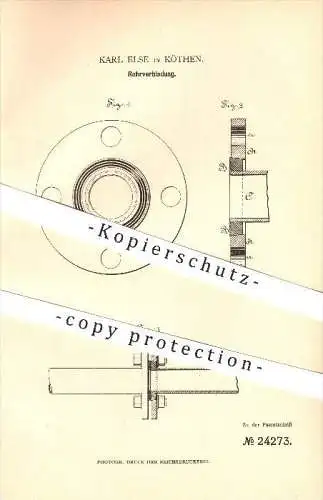 original Patent - Karl Else in Köthen , 1883 , Rohrverbindung , Rohr !!!