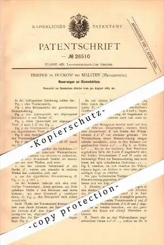 Original Patent - Priepke in Duckow b. Malchin i. Mecklenburg , 1883 , Bienenkörbe , Imkerei , Imker , Honig , Bienen !!