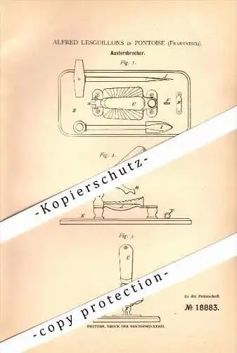 Original Patent - Alfred Lesguillons à Pontoise , 1882 , Couverts pour les huitres , coquilles !!!