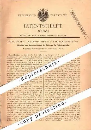 Original Patent - G.M. Weidenhammer in Aglasterhausen , 1881 , Maschine zum Konischschneiden von Schienen , Tischlerei !