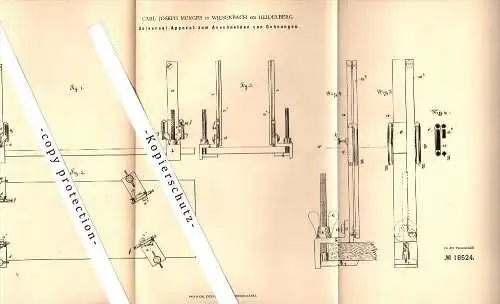 Original Patent - C.J. Menges in Wiesenbach b. Heidelberg , 1881 , Universal-Apparat für Gehrungen , Tischlerei !!!