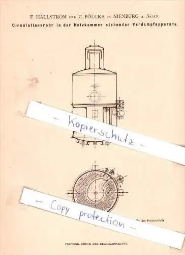 Original Patent - F. Hallström und C. Pölcke in Nienburg a. Saale , 1882 , Circulationsrohr !!!