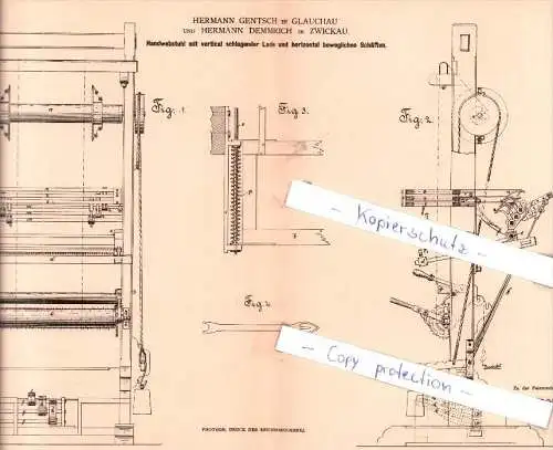 Original Patent - H. Gentsch in Glauchau und H. Demmrich in Zwickau , 1882 , Weberei !!!