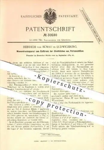 original Pantent - Heinrich von Bünau in Ludwigsburg , 1884 , Apparat zum Entfernen der Zündhütchen aus Patronenhülsen !