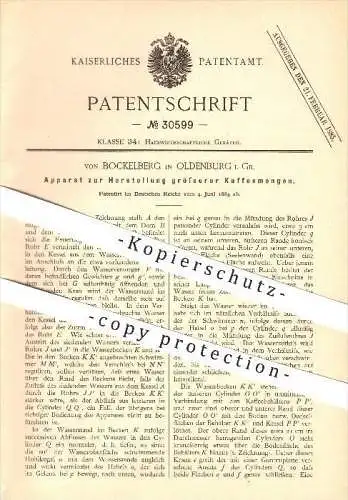 original Pantent - von Bockelberg in Oldenburg i. Gr. , 1884 , Apparat zur Herstellung größerer Kaffeemengen , Kaffee !!