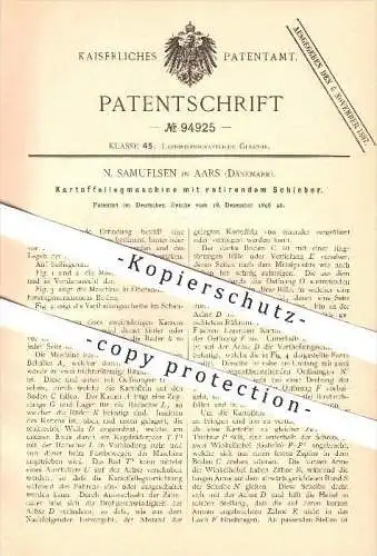 original Patent - N. Samuelsen in Aars , Dänemark , 1896 , Kartoffellegmaschine mit rotierendem Schieber !!!