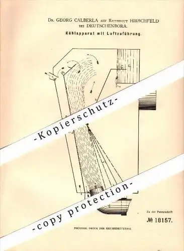 Original Patent - Dr. Georg Calberla auf Rittergut Hirschfeld bei Deutschenbora / Nossen ,1881, Kühlapparat für Brauerei