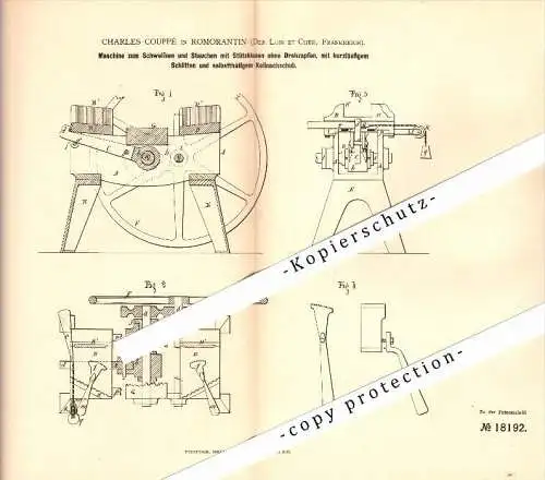 Original Patent - Charles Couppé à Romorantin , Loir et Cher , 1881 , Machine pour le soudage et bouleversant !!!